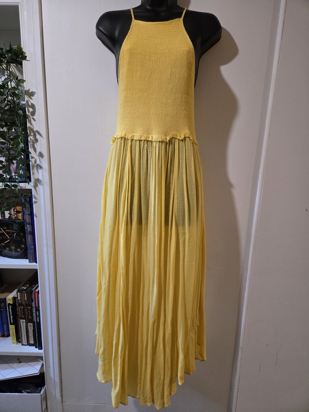 Free People Sunny Yellow Smocked Halter Coastal Maxi Dress - Size S/P